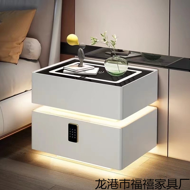 Mesa de cama crema inteligente dormitorio madera maciza carga inalámbrica ligera de lujo alta mesa de cama de tabla de roca flotante mesa de cabecera