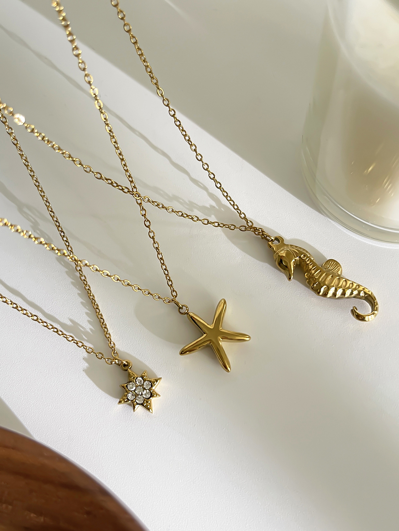 1 Piece Quantity Casual, Daily Occasion 18K Gold Plated 316L Stainless Steel Rhinestones Starfish Hippocampus Waterproof Non Tarnish Surgical Steel IG Style Cable Chain Pendant Necklace For Women's