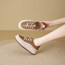 小个子~厚底增高休闲单鞋女秋季新款真皮系带圆头舒适运动女鞋538