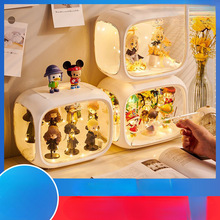 盲盒新款手办收纳盒带灯桌面展示架亚克力卡通塑料太空舱