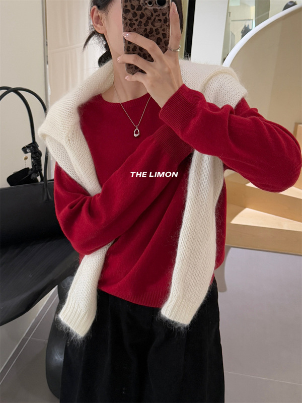 thelimon柠檬绿茶2025秋季新款韩版圆领套头毛衣女显瘦针织衫上衣|undefined