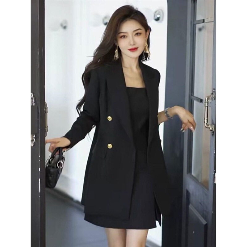 2025 Spring Suit Set Slim Fit New Style Fashion Slim Solid Color Suit Two-Piece Jacket Suspender Skirt
