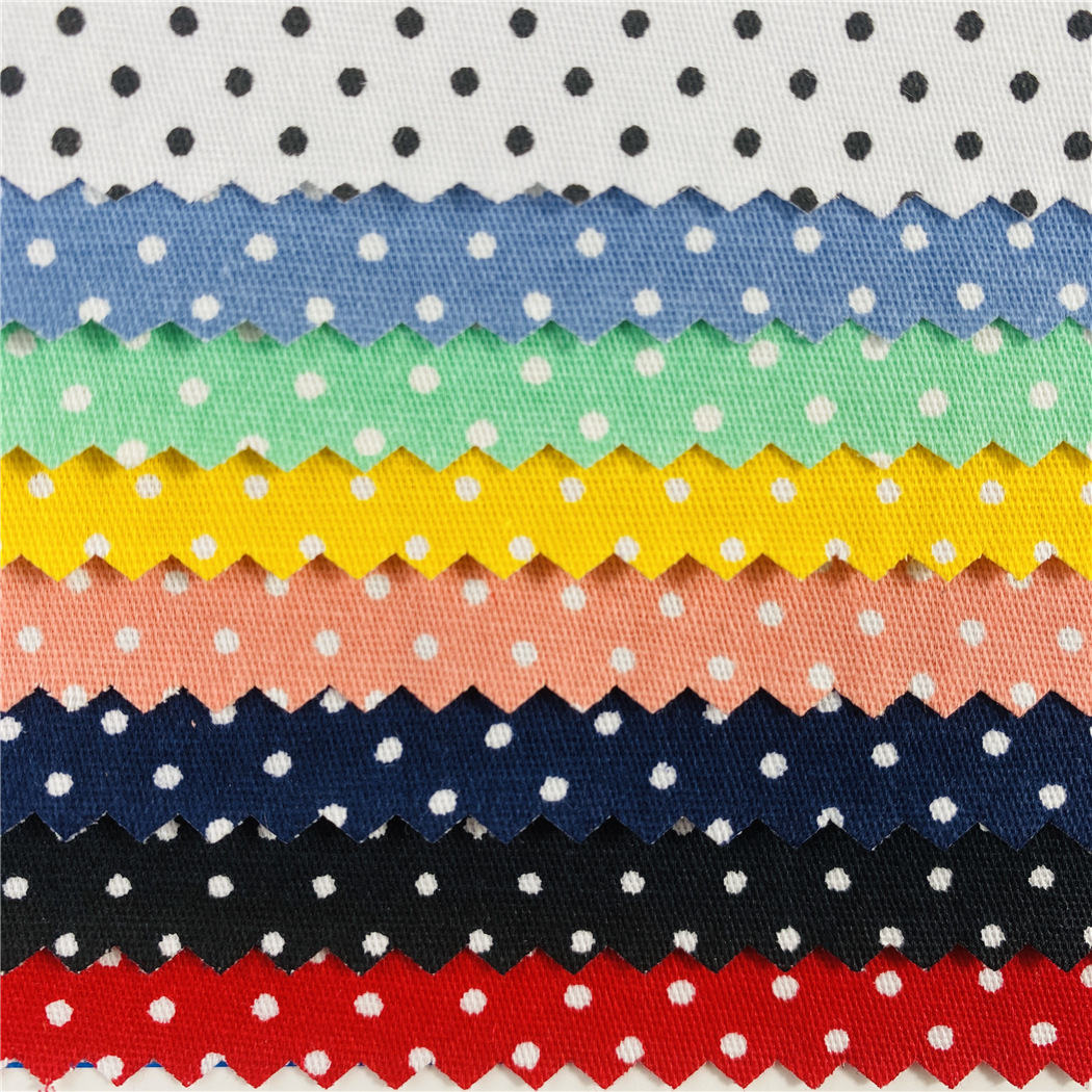 圆点布 32支弹力细斜纹印2毫米波点布  小波点印花服装鞋帽面料