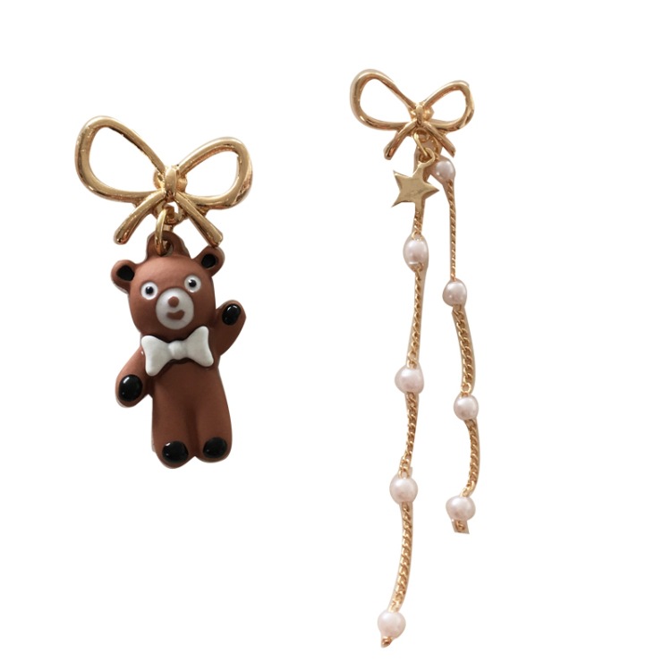 Cartoon Bear Pearl Tassel Earrings display picture 8