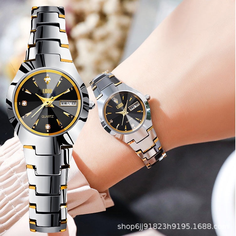 Genuine Women's Watch, Fully Automatic, Fashionable Tungsten Steel Watch, Waterproof, Luminous, Women's Dual Calendar, Korean Style Brand Watch