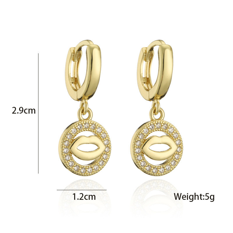 Wholesale Jewelry Copper Zircon Lips Geometric Earrings Nihaojewelry display picture 1