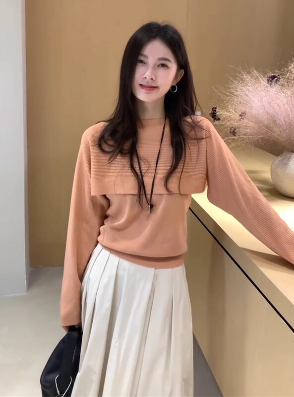 韩系慵懒氛围感秋季穿搭独特漂亮巨好看设计感针织衫两件套上衣女|undefined