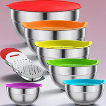 定制贴牌沙拉盆色拉碗硅胶底套装打蛋盆搅拌沙拉碗带刻度防滑底