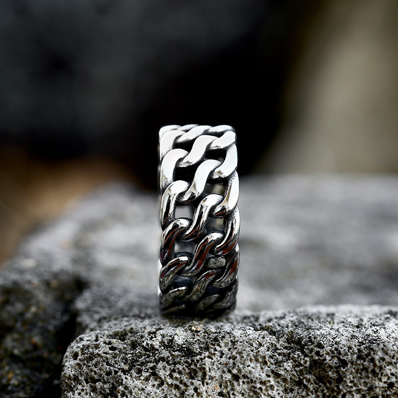 European Retro Cuban Chain Ring In Titanium Steel For Men And Women_voghion.com