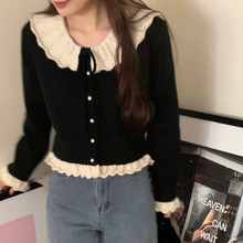 设计感小个子娃娃领针织衫24春秋新款毛衣女显瘦甜美长袖上衣外套