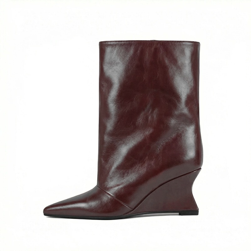 European and American Style Pointed Toe Loose Wide Calf Boots for Plus-Size Women, Size 45, Wedge Heel Slip-On Mid-Calf Fashion Boots for Women European and American Style Pointed Toe Loose Wide Calf Boots for Plus-Size Women, Size 45, Wedge Heel Slip-On Mid-Calf Fashion Boots for Women