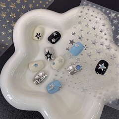 ゴールドとシルバーのホットスタンピング五芒星ネイルアートステッカーインターネット有名人インスタイル中空星月太陽 DIY ネイルデコレーションステッカー