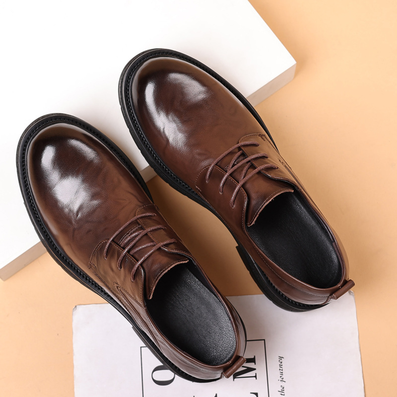 Autumn new leather shoes men's leather casual business formal wear men's shoes breathable platform big toe trendy wedding shoes