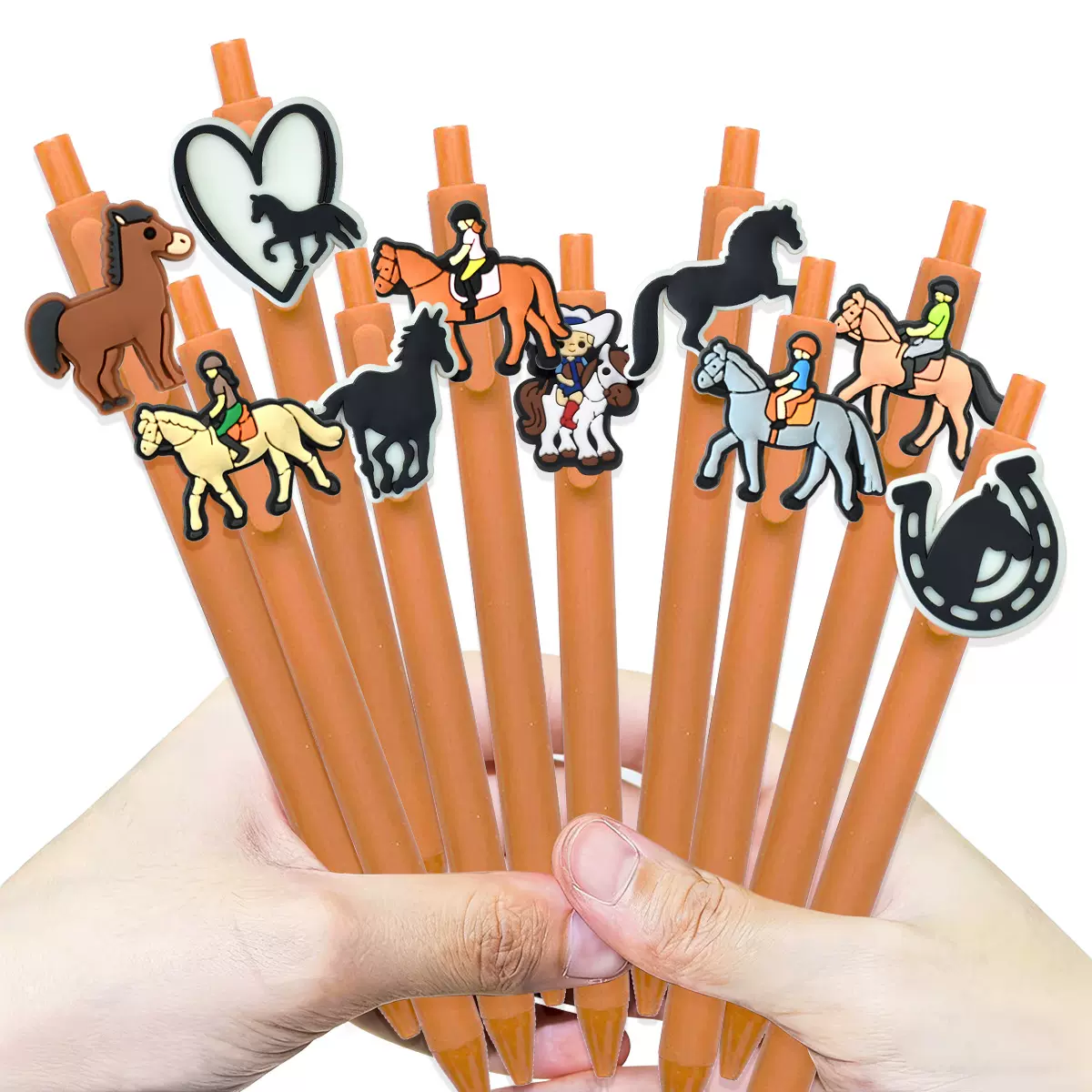 跨境卡通骑马造型软胶贴片笔学生书写文具创意按动式圆珠笔现货