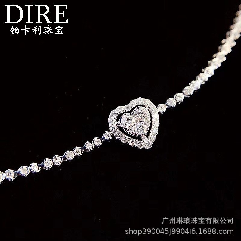 18K Gold Diamond Heart-shaped Bracelet Explosive 70 Points Light Luxury Sweet Bracelet Exquisite All-match Women's Bracelet