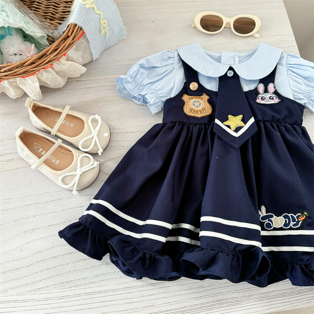 Vestido de princesa Lolita de siete niñas de limón salado estilo occidental 2025 nuevo vestido de policía de conejo de bebé de niña de verano