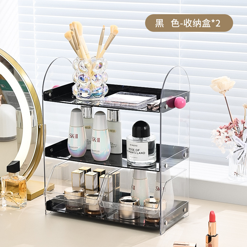 中古风化妆品收纳架轻奢高级感梳妆台多层式香水口红护肤品置物架|undefined