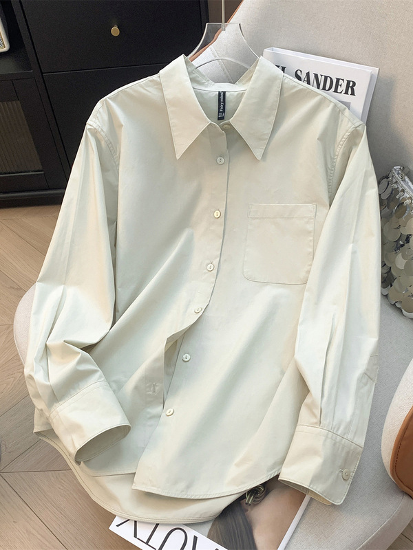 法式高品质尖领纯棉长袖衬衣女春秋新款宽松气质百搭休闲衬衫上衣|undefined