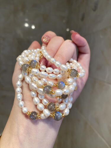 Badu Gold Gray Moonstone Pearl Bracelet Transfer Lucky Love Peach Blossom Couple Gift Hand Accessories