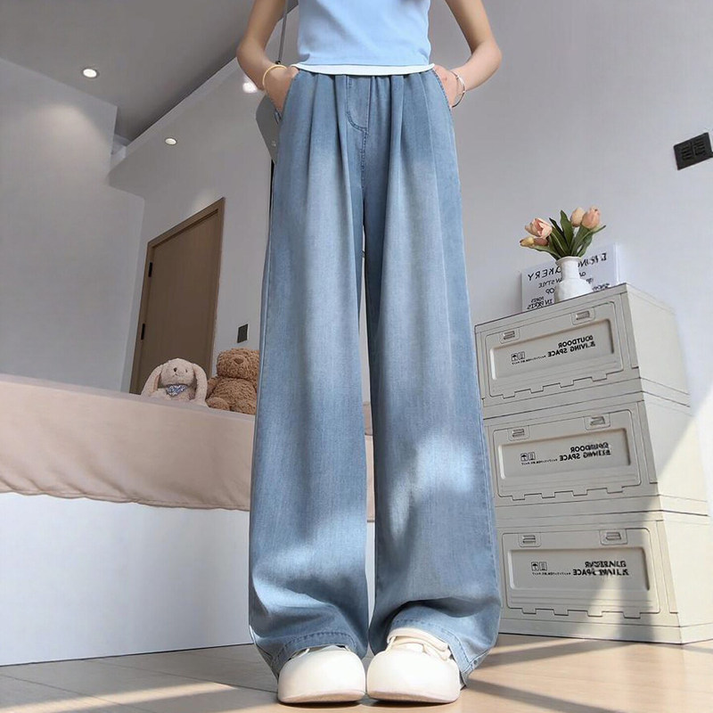 Tencel Denim Women's Pants Summer Thin Loose Plus Size Straight Narrow Version Petite Ice Silk Wide-Leg Pants Tencel Denim Women's Pants Summer Thin Loose Plus Size Straight Narrow Version Petite Ice Silk Wide-Leg Pants
