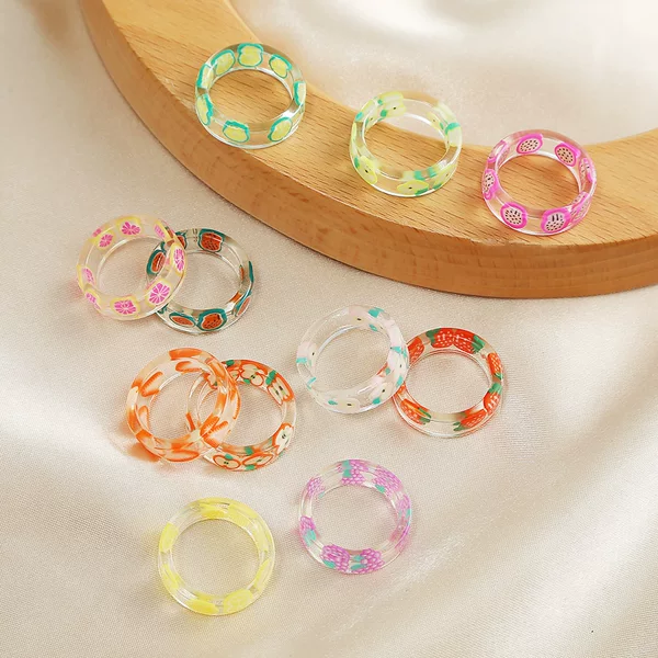 New Fruit Children's Ring Korean ins Spring and Summer Handmade Homemade Student Resin Transparent Ring
