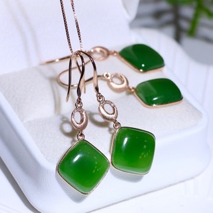 Fubei Diamond Jewelry [18K Rose Gold with Diamonds and Hetian Jasper Square Earrings] the Size of the Loose Stone Is about 12mm