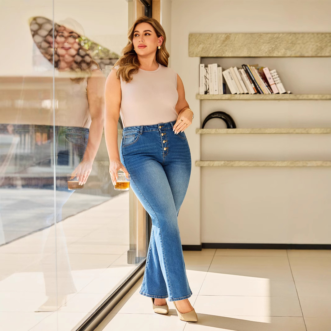 Women's High-Waisted Stretch Jeans – Classic Straight Leg Denim Pants (Black/Blue, Sizes S-XL)_mkmklike.com