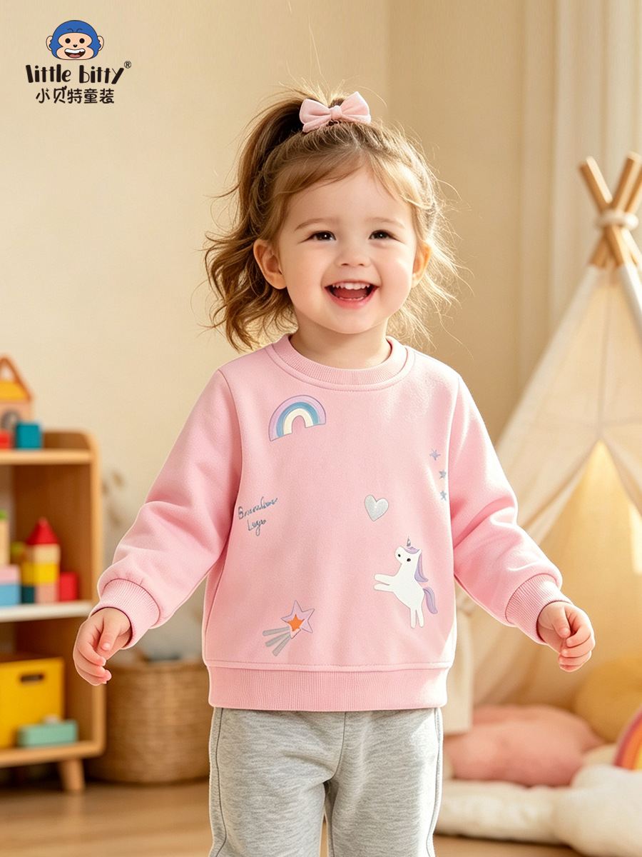 Cross-border supply 2026 children's round neck sweatshirt autumn and winter cute unicorn rainbow print girls' sports shirt clothing