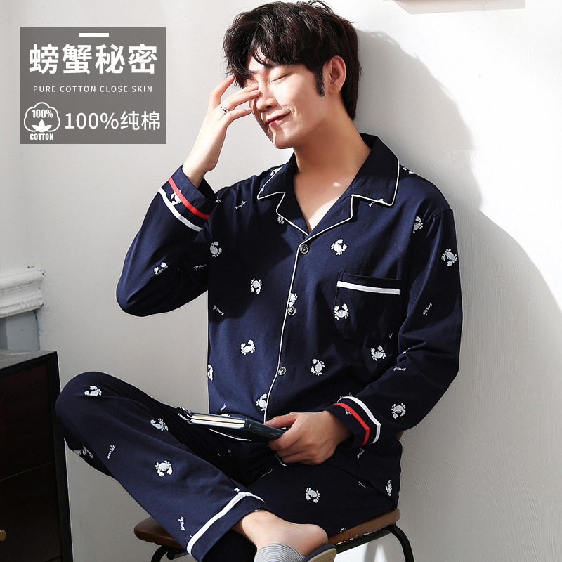 Pijamas de los hombres primavera y otoño más tamaño % algodón manga larga 2022 nuevo traje casual desgaste del hogar se puede usar fuera