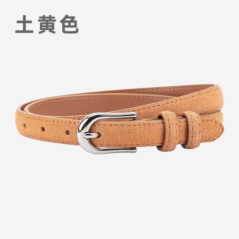 磨砂绒面真皮细款小皮带女士百搭复古风连衣裙配饰高级牛皮腰带女|undefined
