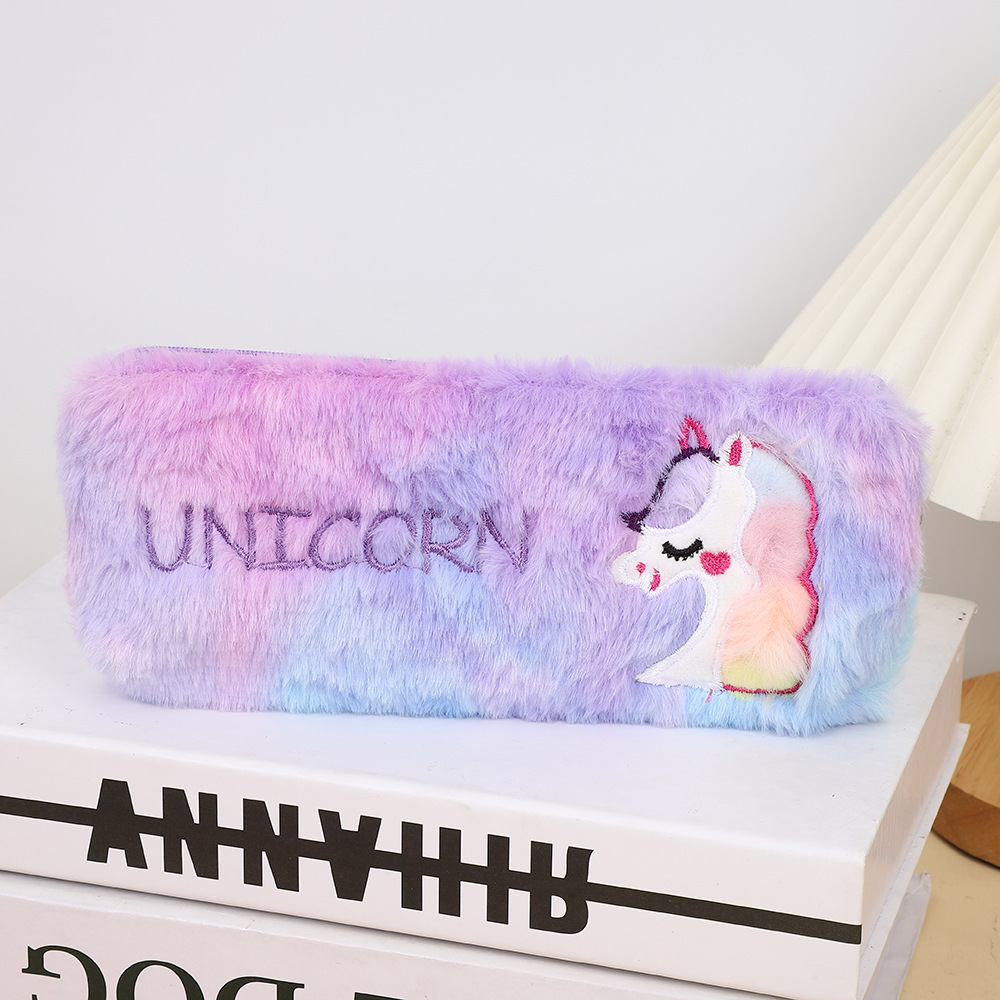 Nuevo bolso de pluma de peluche Gradiente Tie Tie Tie Tie Bag Papelería Unicornio Papelería Bolsa de almacenamiento creativa transfronteriza Regalos para niños