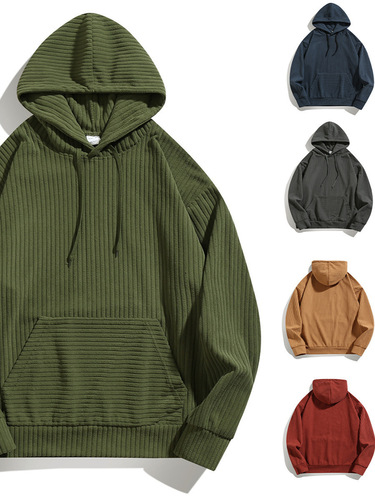 2024 Cross-Border Amazon Autumn New Men's Retro Striped Loose Casual Hooded Sweatshirt Sports Top