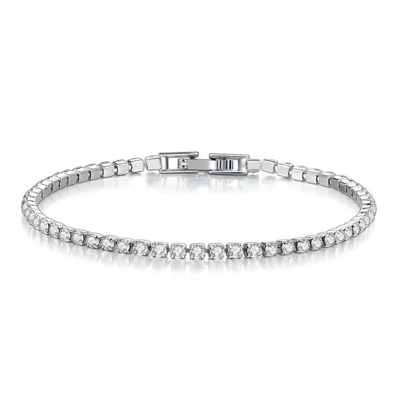 Cross-Border Live Broadcast European and American 3mm Single Row Diamond Tennis Bracelet for Women, Versatile Niche Design Ins Basic Accessible Luxury Hand Jewelry