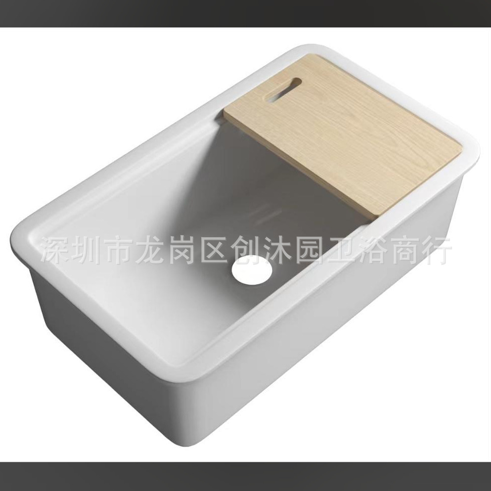 Cocina americana retro fregadero de cerámica de tierra refractaria grande fregadero de un solo tanque blanco versión frontal lavabo empotrado fregadero