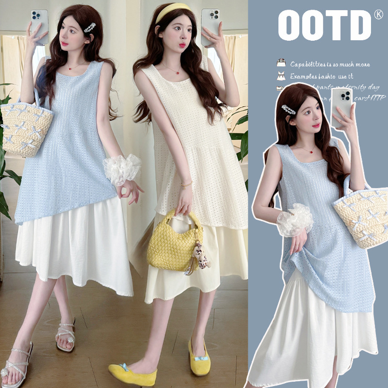 孕妇装2025夏季时尚韩版气质中长款减龄楼库可爱淑女孕妇连衣裙