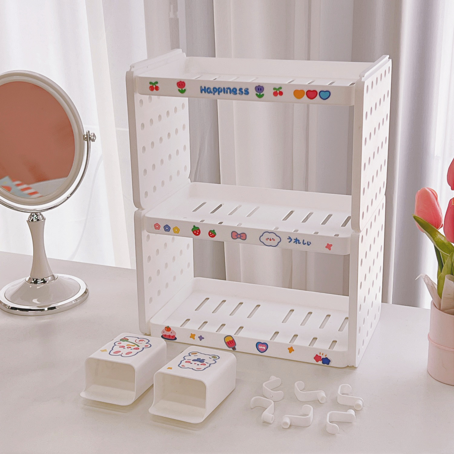 6#Tres capas blanquecinas (2 cubos + 6 ganchos + pegatinas gratis)