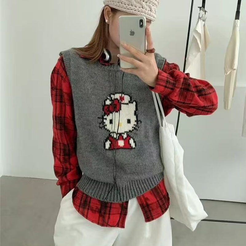 Direct Sale 12-Gauge Knit Kitty Cat Girl Outerwear Autumn and Winter New Loose Version Core-Spun Yarn Sleeveless Vest Sweater Direct Sale 12-Gauge Knit Kitty Cat Girl Outerwear Autumn and Winter New Loose Version Core-Spun Yarn Sleeveless Vest Sweater