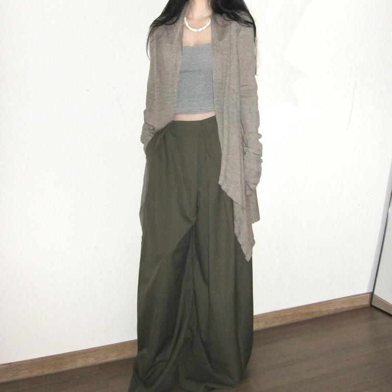 Lazy Style Knitted Cardigan Women's Autumn Design Irregular Hem Sweater Jacket Casual Wide Leg Pants suit