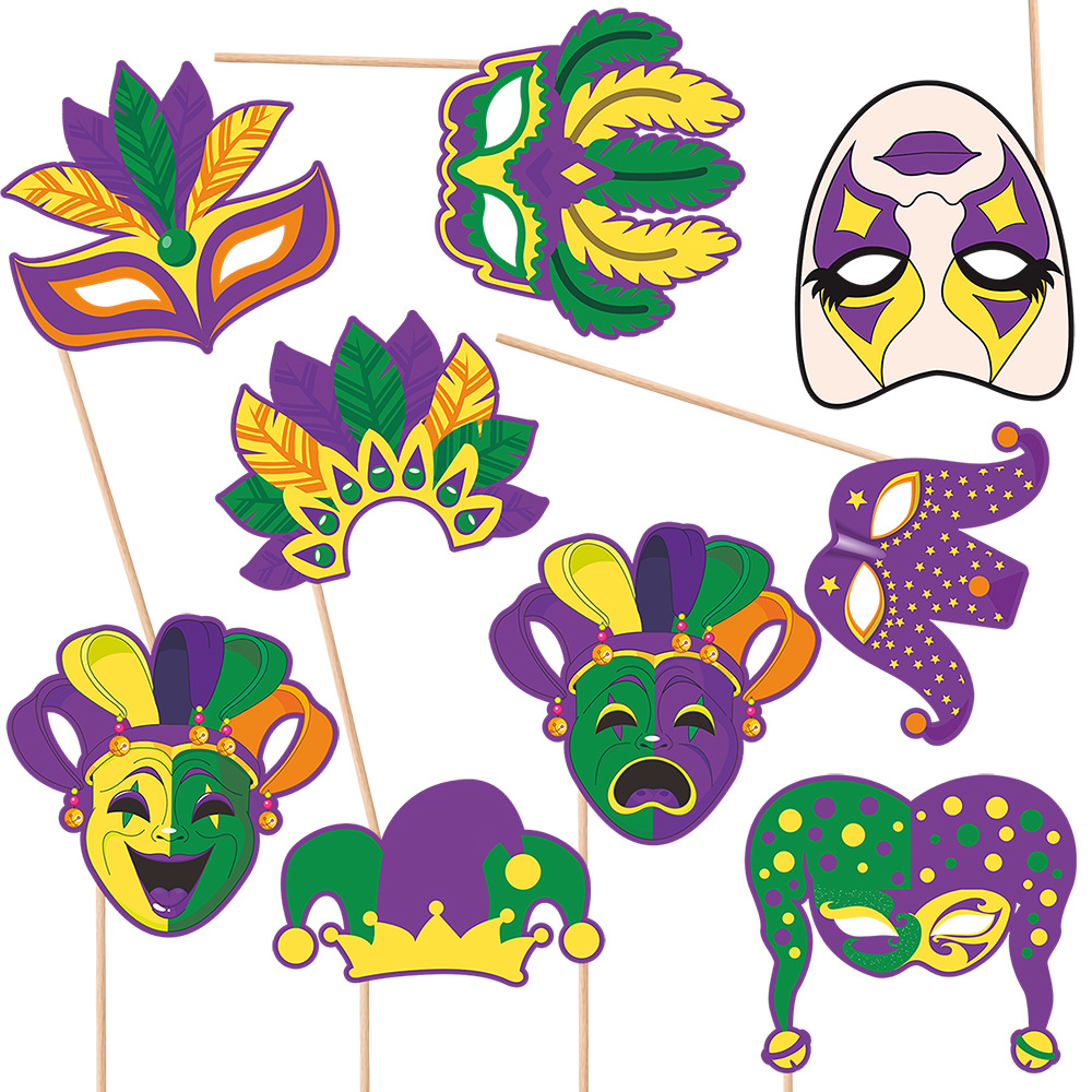 Nuevos artículos de decoración de fiesta de carnaval transfronterizos, decoración de baile de máscaras, selfie, extraños accesorios de fotografía de mano