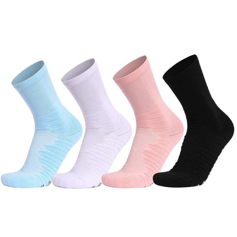 Calcetines deportivos profesionales, de color liso, con hilo antideslizante resistente, resistentes al desgaste, con base de toalla antideslizante, calcetines a media pantorrilla, calcetines de baloncesto transpirables de malla.