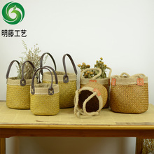 源头厂家批发海草花篮草编手提花盆花桶摆件藤编编织篮子花盆花器
