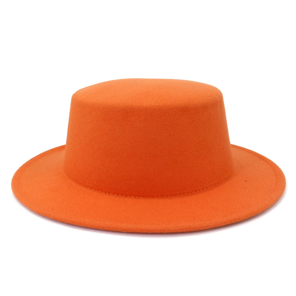 wide brim fedora Bauhinia Fashion Imitation Woolen Boater Flat Top Hats For Women Men Felt Wide Brim Fedora Hat Lady Green/Pink Panama Jazz Cap cream fedora hat