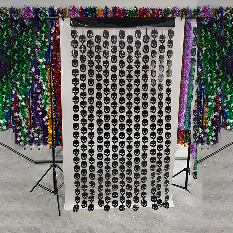 Transfronterizo 2m murciélago cortina de seda de lluvia Halloween nuevo producto decoración fiesta suministros láser calabaza araña esqueleto cortina de seda de lluvia