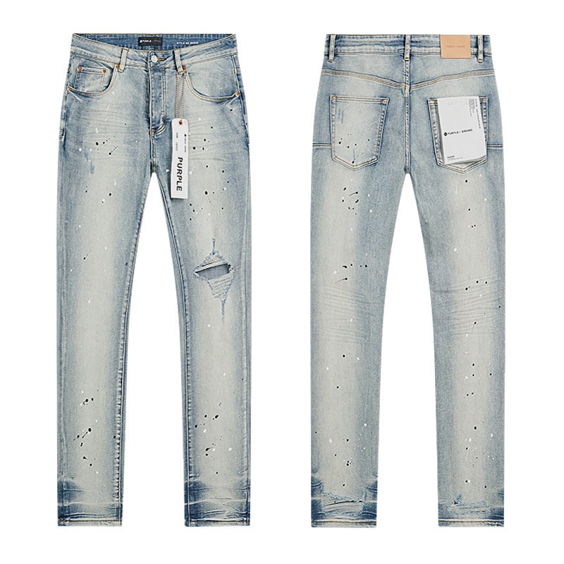 Jeans de marca púrpura de la calle alta, negro delgado, comercio exterior transfronterizo, nuevo elástico lavado con agua para hacer ropa vieja para hombres