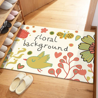 Avtomobil döşəmə paspasları — Absorbent Carpet, Entryway Foot - crystal-velvet-cartoon-entrance-door-mat-birds-and-flowers-ii-4060cm