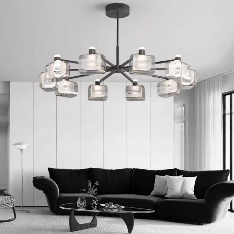 Lámpara de la sala de estar minimalista italiana, lujo nórdico, diseño de atmósfera de vidrio de cobre de alto nivel, iluminación de dormitorio del salón