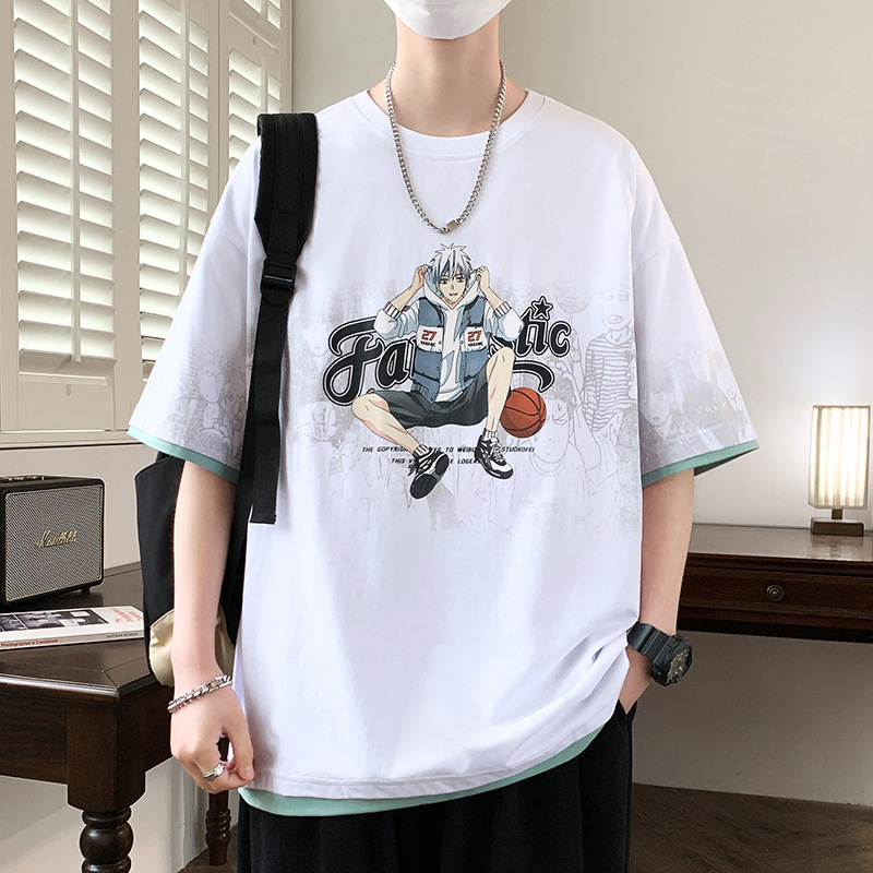 Gradient Short-sleeved T-shirt Men's Summer Trendy Brand Breathable Half-sleeved Men's Loose Casual Teenager Student T-shirt Top T