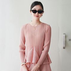 品質2024秋季新品三宅高端褶皺設計師款荷苞花邊清新甜美T恤