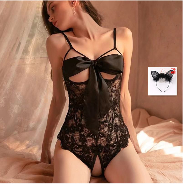 Lencería sexy gratis de arco sexy divertido pequeño pecho apretado coqueta pasión tentación de extremo abierto Mono para las mujeres más el tamaño