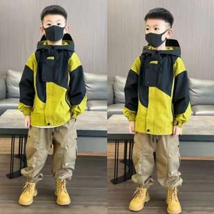Boys' Rush Coat Autumn and Winter 2024 Spring and Autumn New Mid-Big Kids Trendy Cool Contrast Color Outdoor Hooded Coat